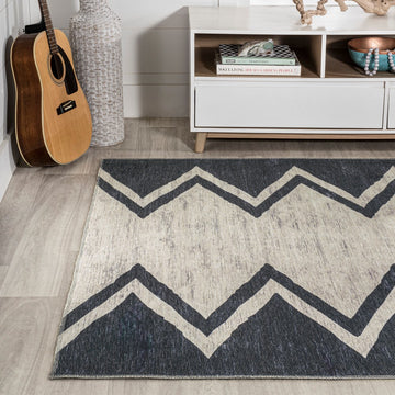 Siksak Modern Chevron Border Area Rug